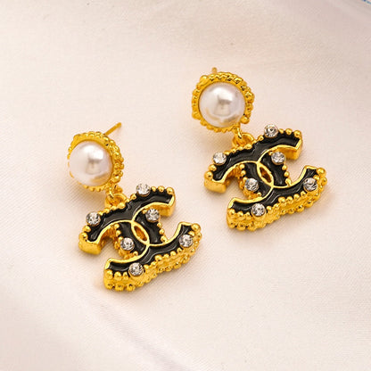 304 Stainless Steel Pearl-Effect Interlocking-C Drop Earrings