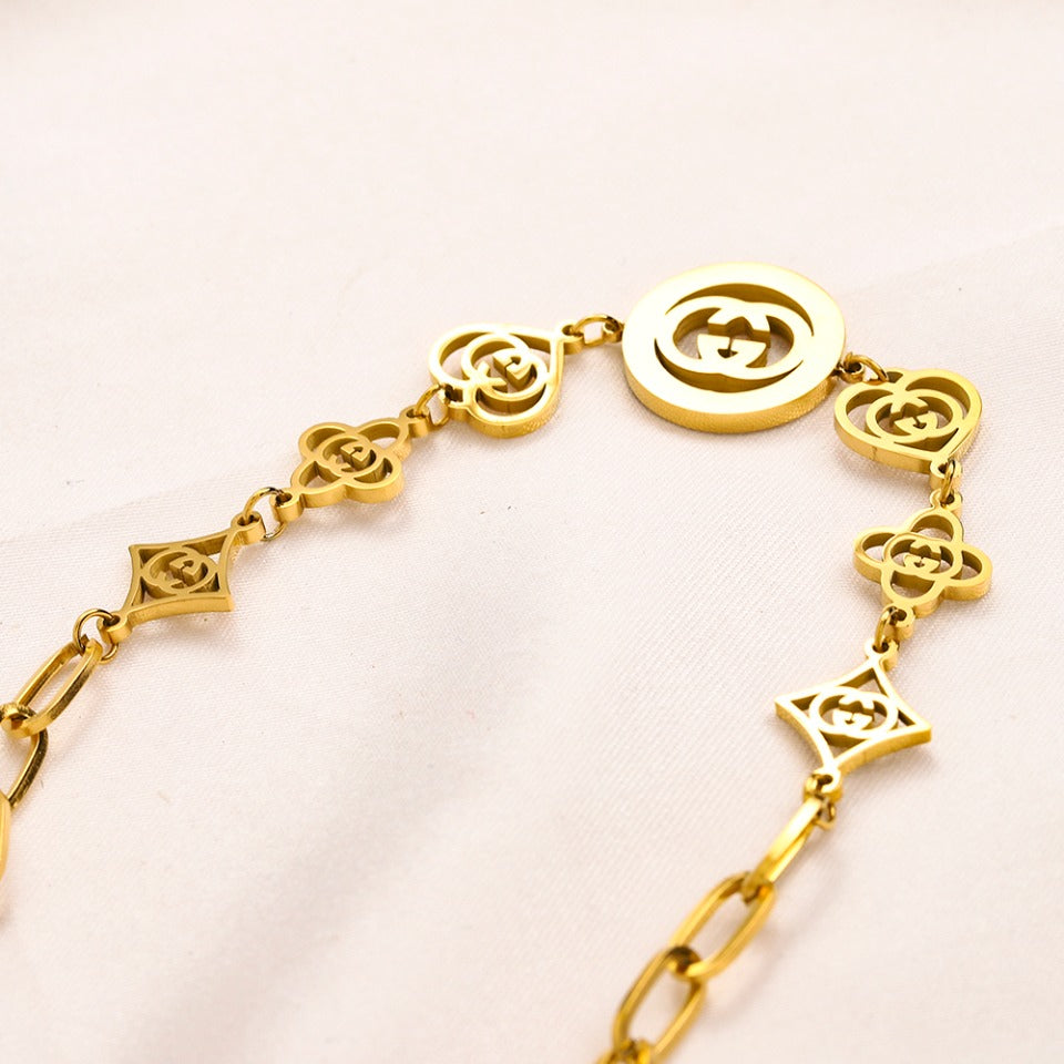 304 Stainless Steel Mixed-Link Round Monogram Necklace
