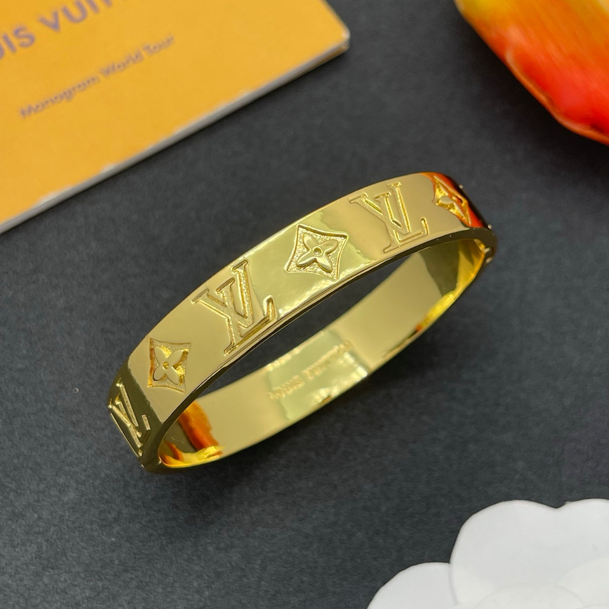 Engraved Floral Monogram Band Bracelet