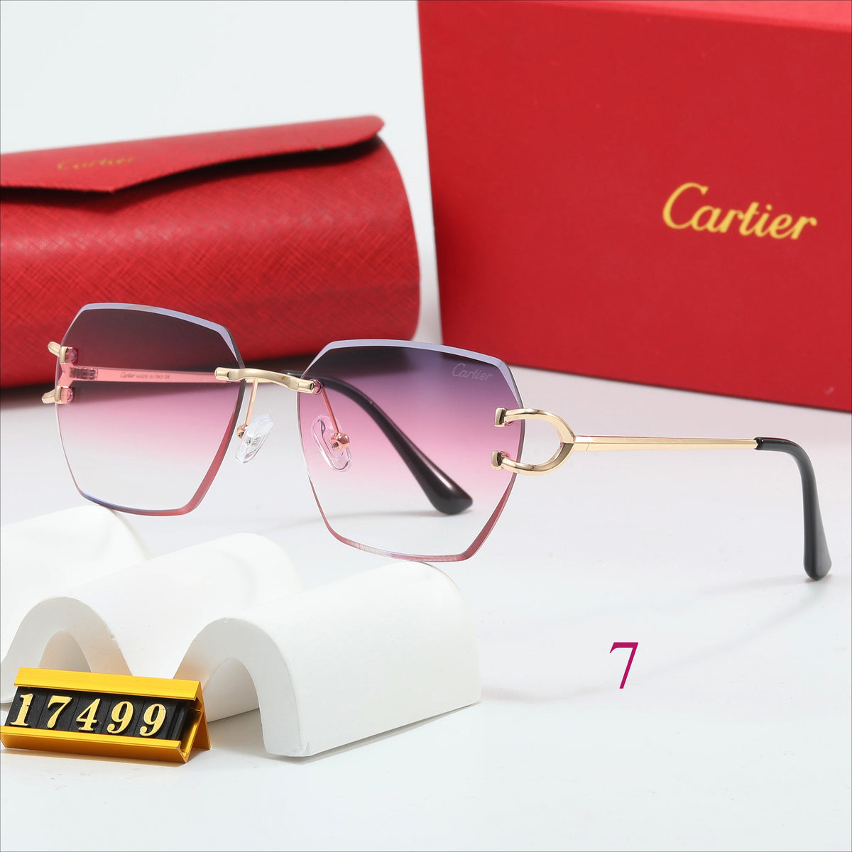 Rimless Square Sunglasses with Broad Sculpted Temples