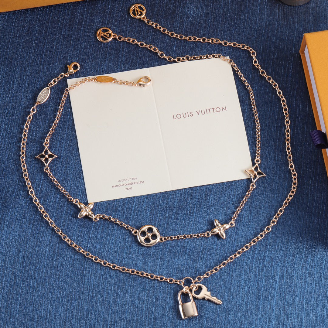 Floral Station Necklace with Padlock Charm
