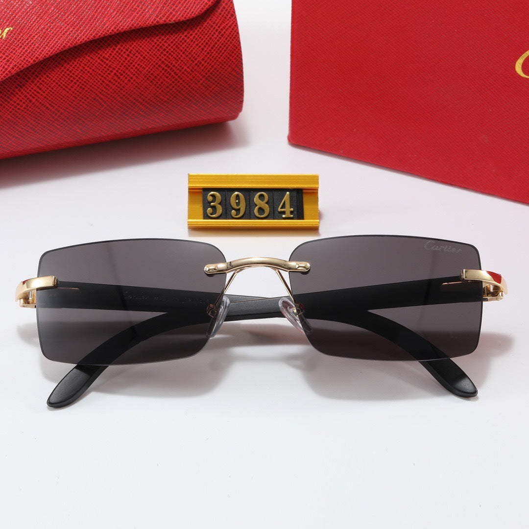Rimless Rectangular Sunglasses with Loop Temple Accents