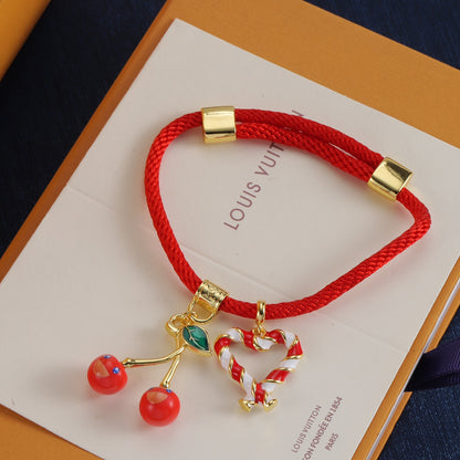 Cherry Charm Cord Bracelet