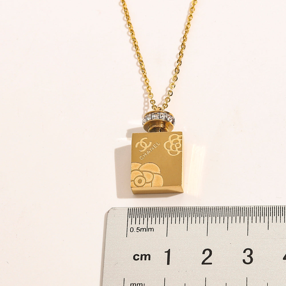 Copper Pave-Accent Perfume Bottle Pendant Necklace