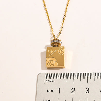 Copper Pave-Accent Perfume Bottle Pendant Necklace