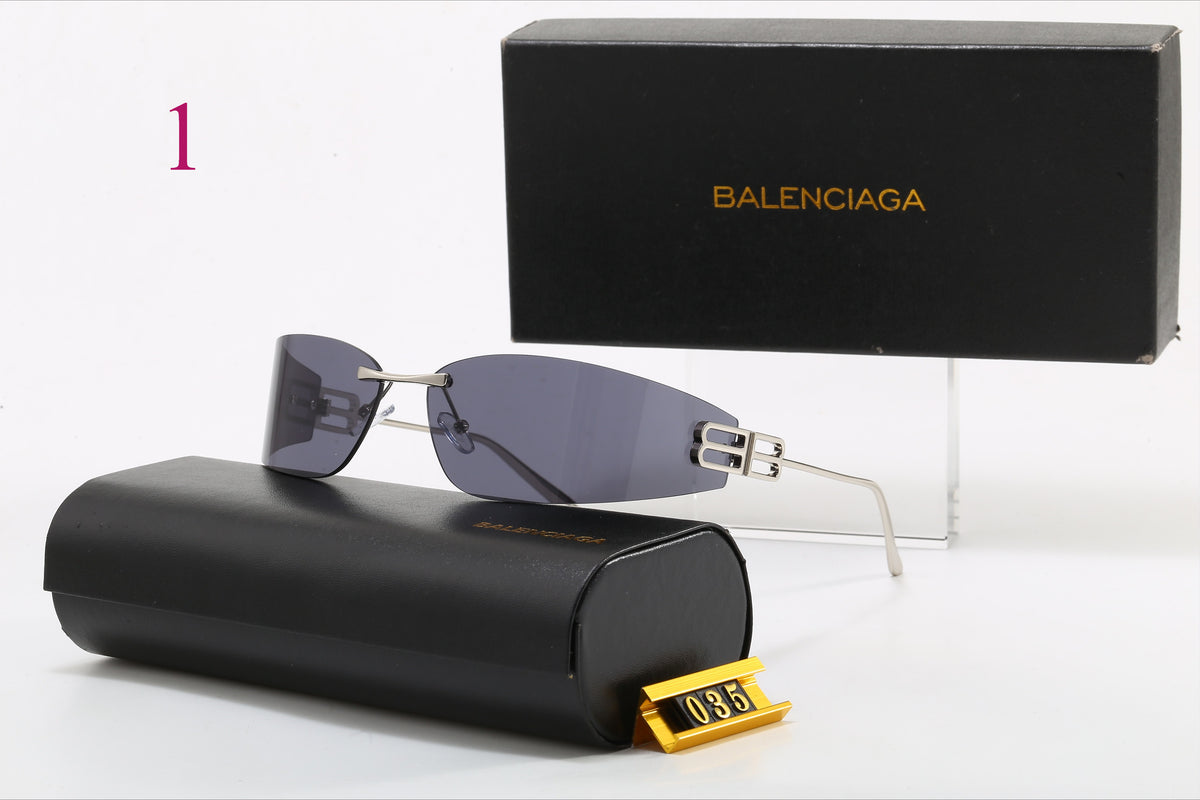 Rimless Rectangular Sunglasses with Sculpted Temple Detail