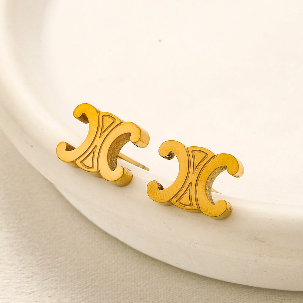 304 Stainless Steel Polished Quatrefoil Stud Earrings