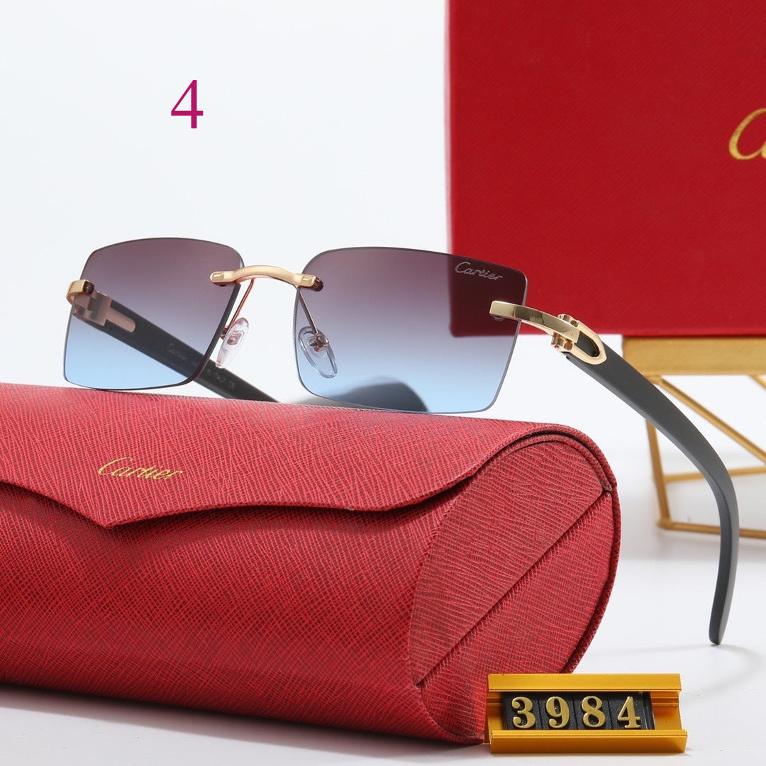 Rimless Rectangular Sunglasses with Loop Temple Accents