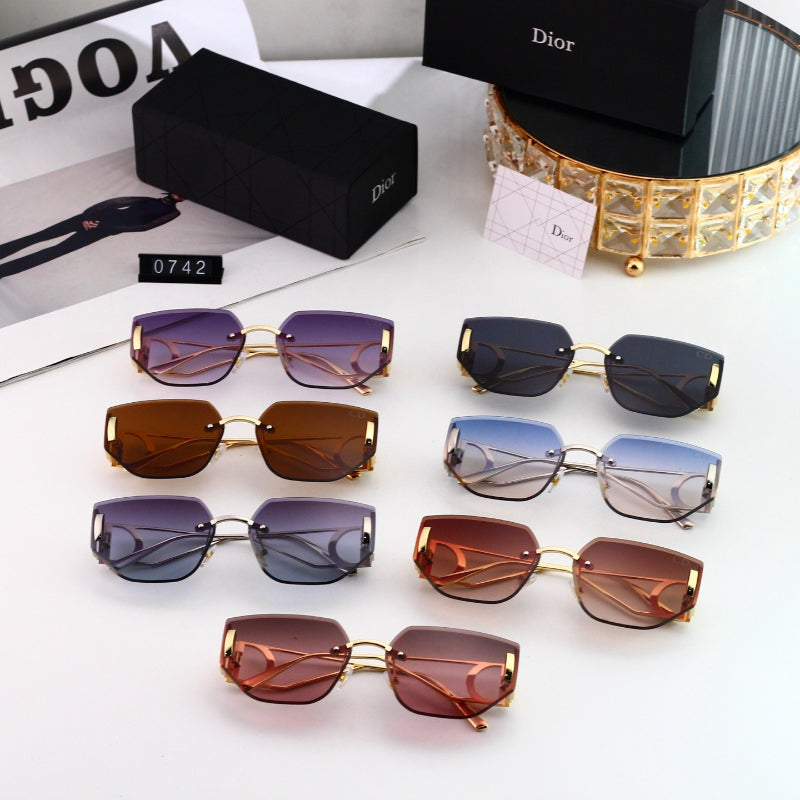 Rectangular Metal Sunglasses with Twin Bridge Bars