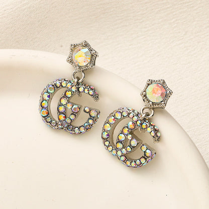 304 Stainless Steel Flower & Pave Interlocking-G Drop Earrings