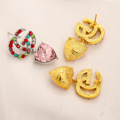 304 Stainless Steel Multicolor Stone Heart Drop Earrings