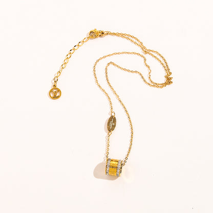 304 Stainless Steel Pave-Edge Barrel Pendant Necklace