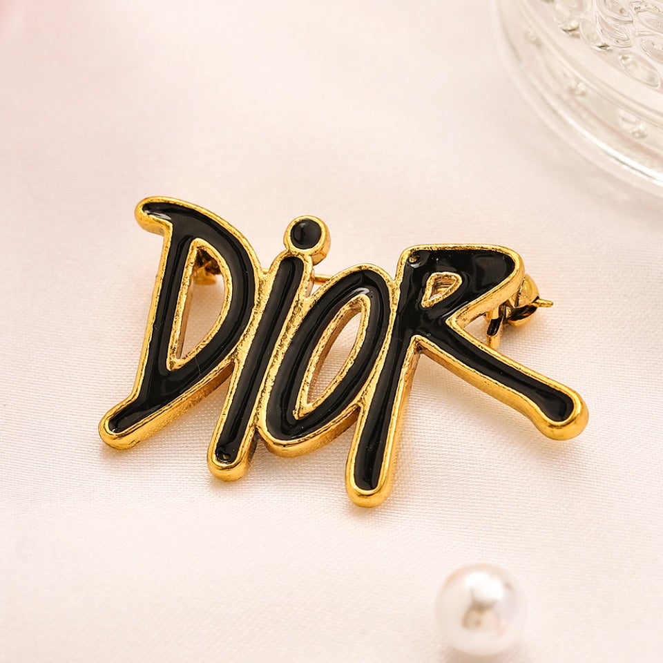 Alloy Script Letter Earrings & Brooch Collection