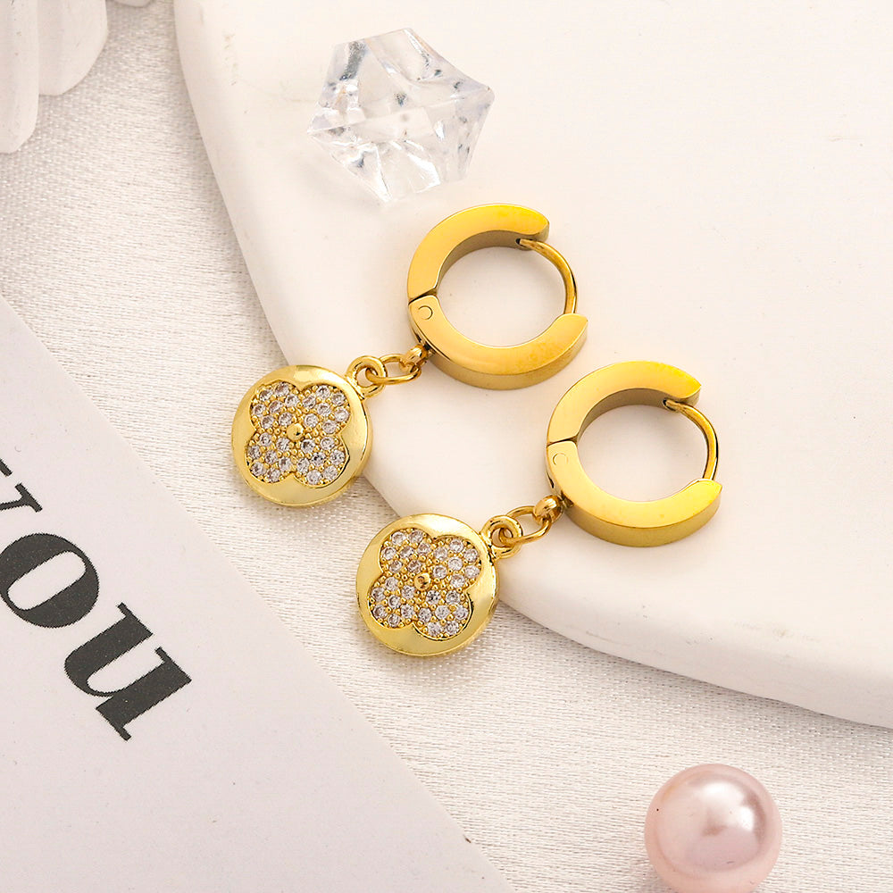 304 Stainless Steel Textured Disc Charm Huggie Earrings