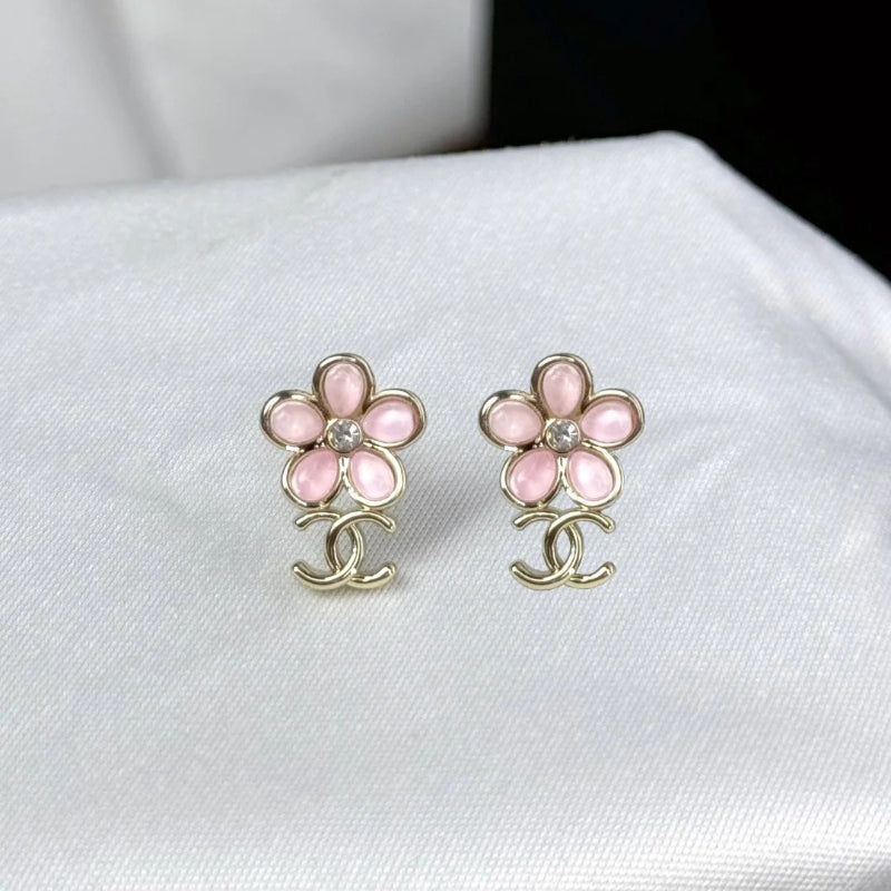 Pink Petal Flower Drop Earrings