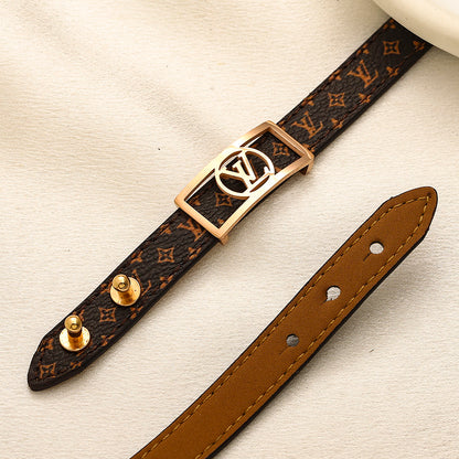 304 Stainless Steel Double-Wrap Monogram Strap Bracelet