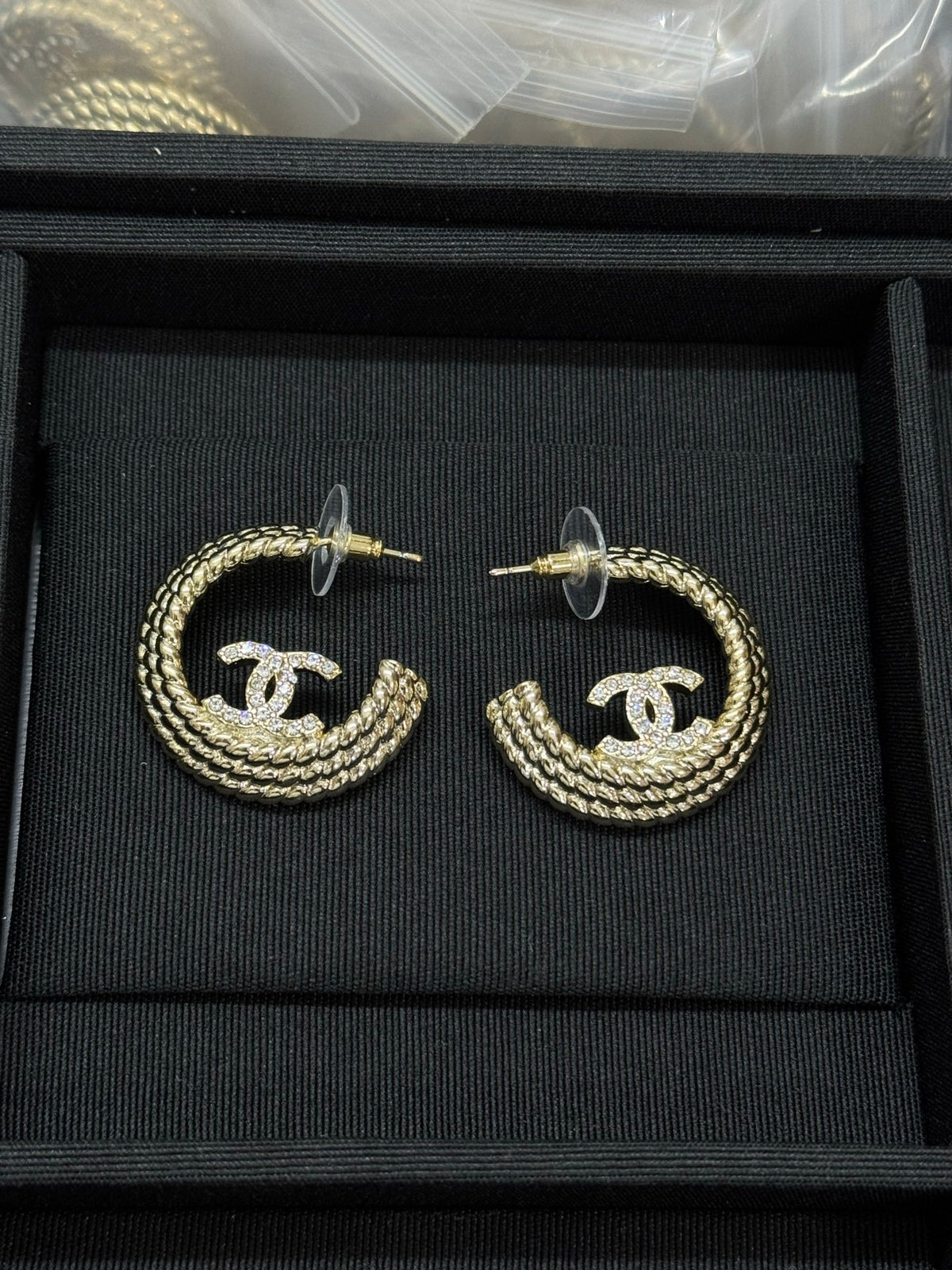 Triple-Row Beaded Hoop Earrings