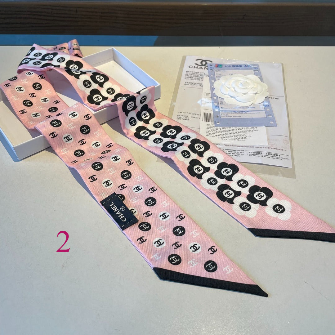 Floral Print Ribbon Scarf - 5 x 120 cm