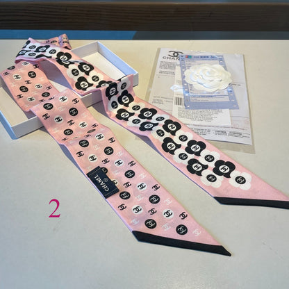 Floral Print Ribbon Scarf - 5 x 120 cm