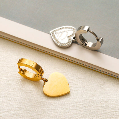 304 Stainless Steel Pave-Edge Heart Charm Huggie Earrings
