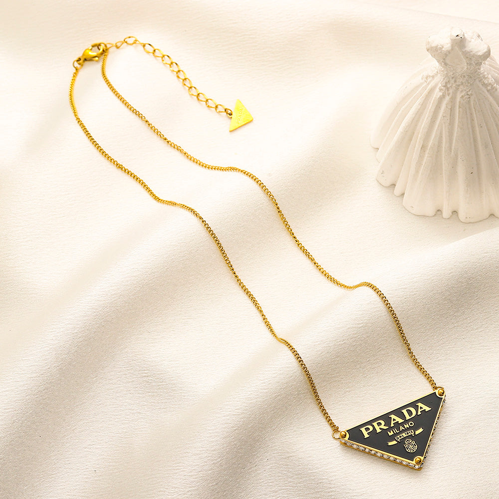 304 Stainless Steel Triangle Pendant Fine Chain Necklace