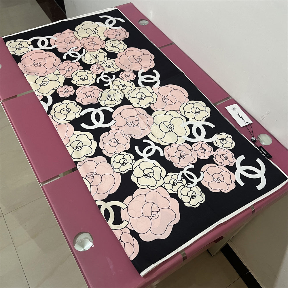 Camellia & Monogram Square Scarf - 90 x 90 cm