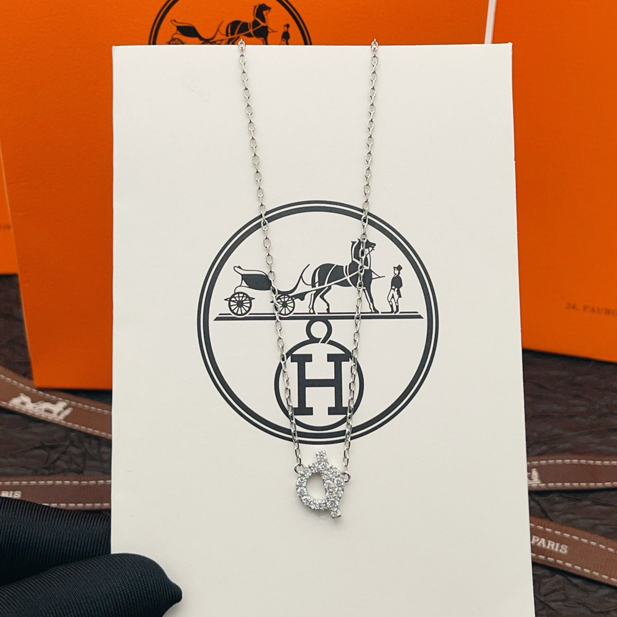 Pave Ring & Safety-Pin Pendant Necklace