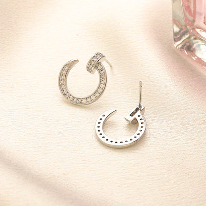 304 Stainless Steel Pave Open Circle Stud Earrings
