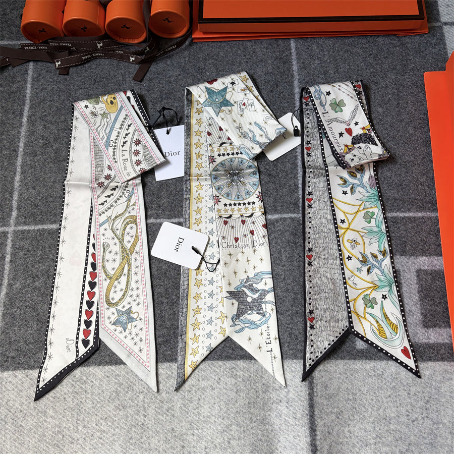 Ornamental Scenic Print Ribbon Scarf - 5 x 120 cm