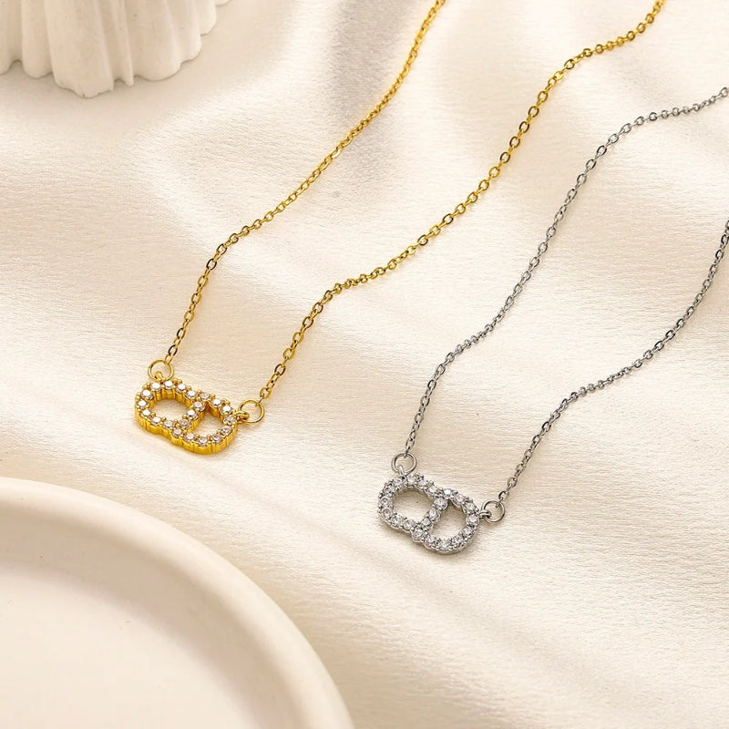 Copper Pave Oval Monogram Pendant Necklace