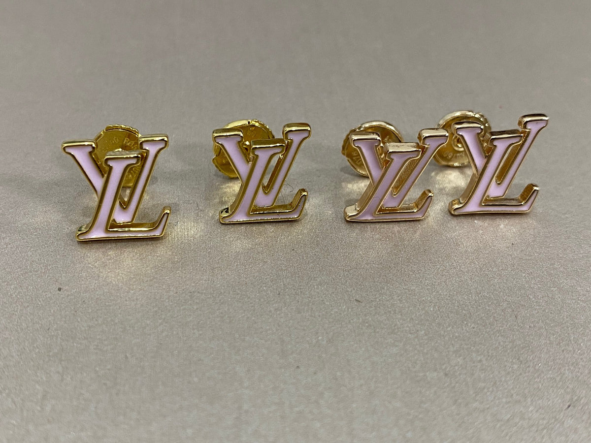 Color-Inlay Monogram Stud Earrings