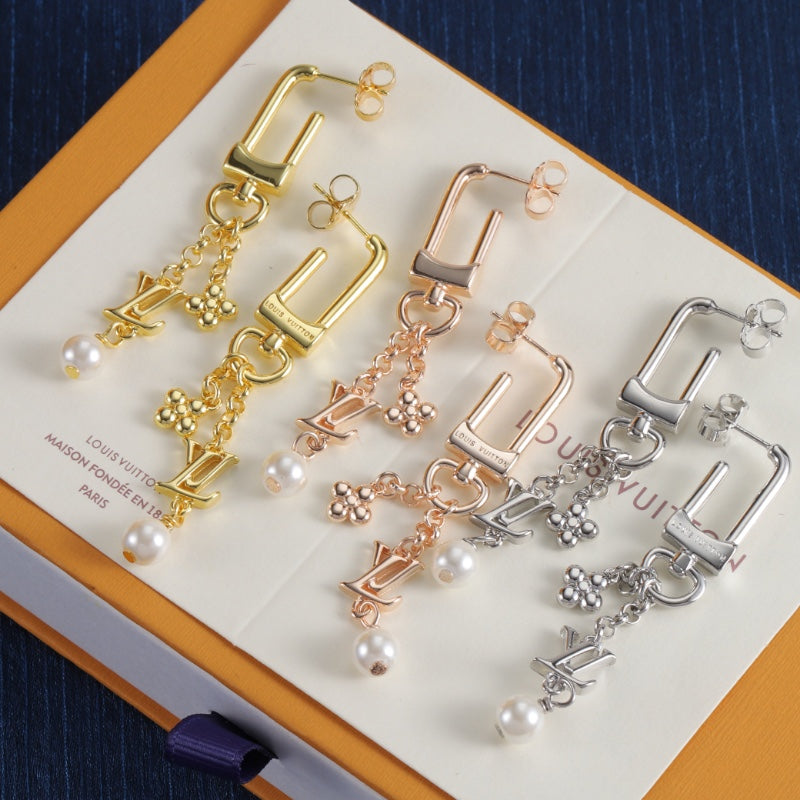 Square Frame & Floral Charm Drop Earrings