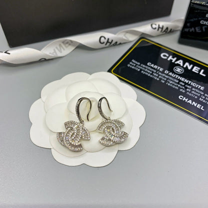 Pave Interlocking-C Hook Drop Earrings