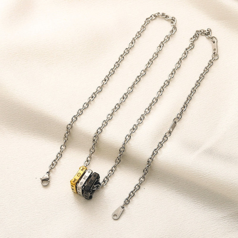 304 Stainless Steel Mixed-Tone Ring Pendant Necklace