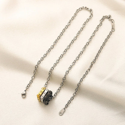 304 Stainless Steel Mixed-Tone Ring Pendant Necklace