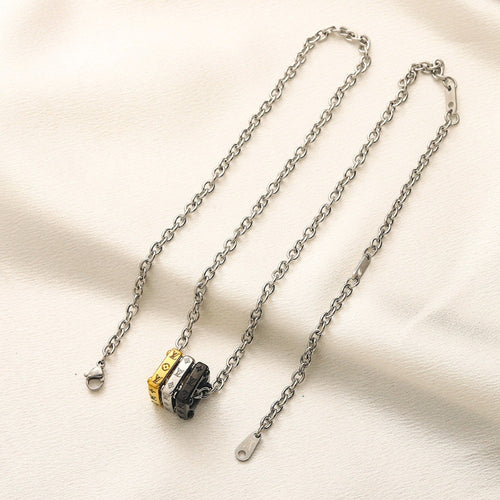 304 Stainless Steel Mixed-Tone Ring Pendant Necklace