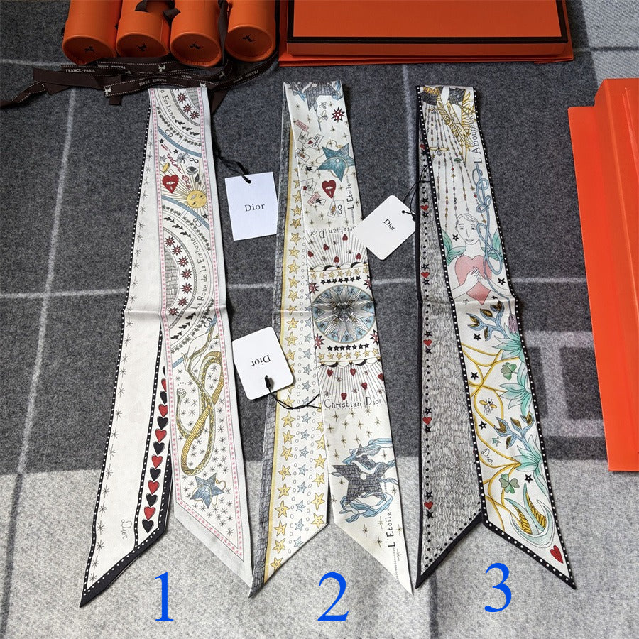 Ornamental Scenic Print Ribbon Scarf - 5 x 120 cm