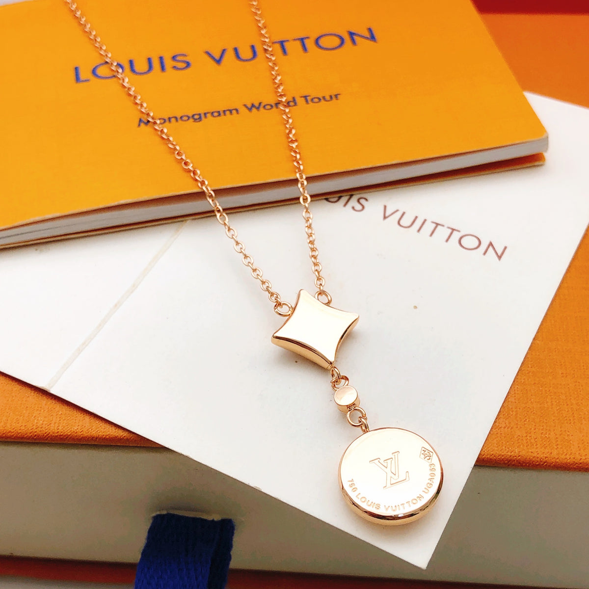 Monogram & Floral Square Drop Necklace