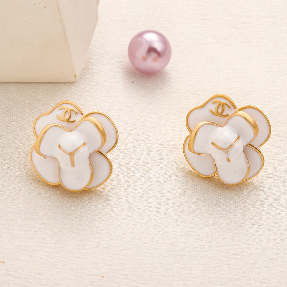 Alloy Colorful Camellia Flower Stud Earrings