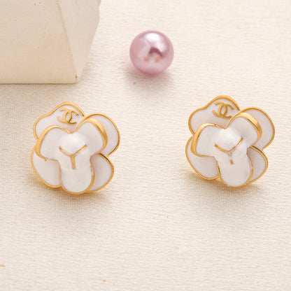 Alloy Colorful Camellia Flower Stud Earrings