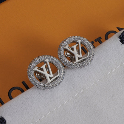 Pave-Rim Round Monogram Stud Earrings