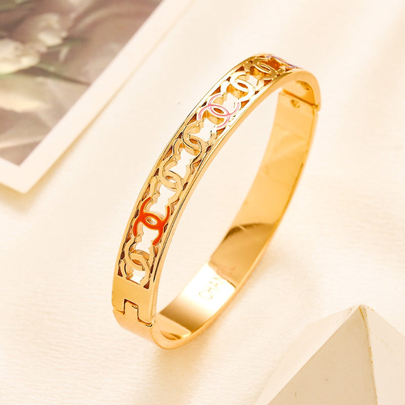 304 Stainless Steel Openwork Floral Bangle Bracelet