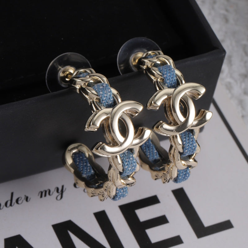 Blue Woven Chain Hoop Earrings