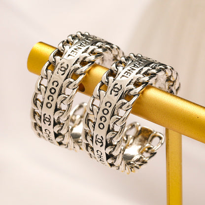 Copper Letter-Pattern Hoop Earrings
