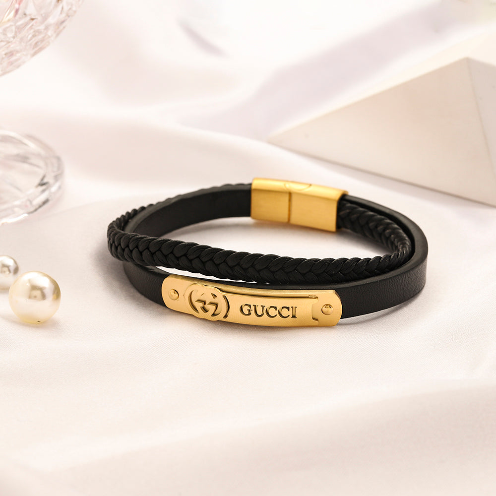304 Stainless Steel Braided Cord & Letter Bar Bracelet