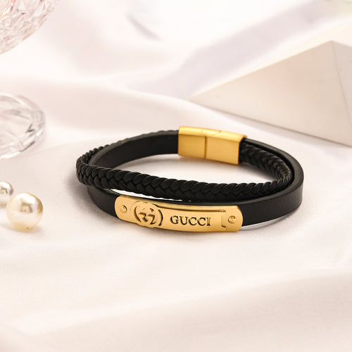 304 Stainless Steel Braided Cord & Letter Bar Bracelet
