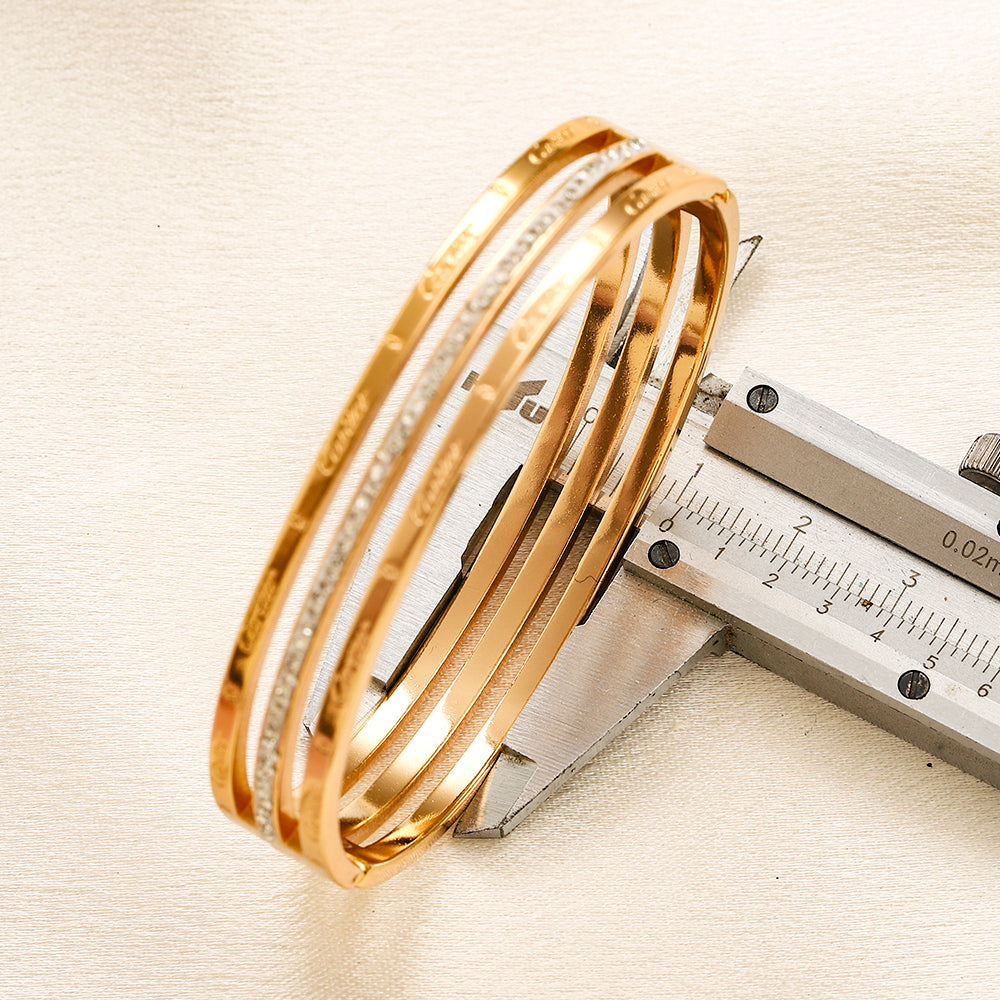 304 Stainless Steel Triple Band Pave Bangle Bracelet