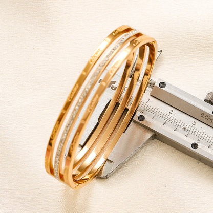 304 Stainless Steel Triple Band Pave Bangle Bracelet