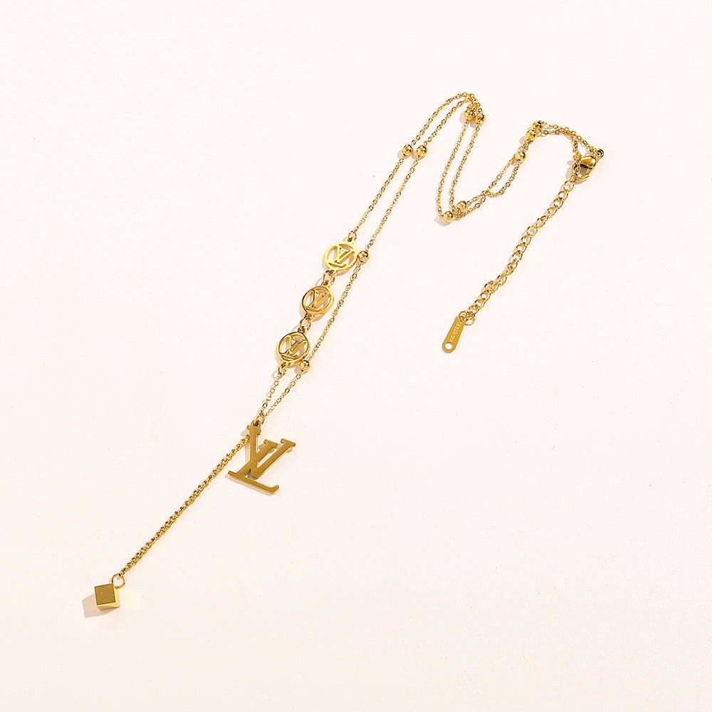 304 Stainless Steel Monogram Y-Necklace with Heart Drop
