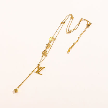 304 Stainless Steel Monogram Y-Necklace with Heart Drop